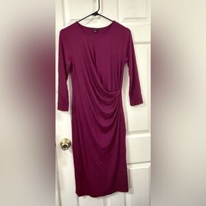 Ann Taylor Burgundy Ruched Long Sleeve Sheath Dress